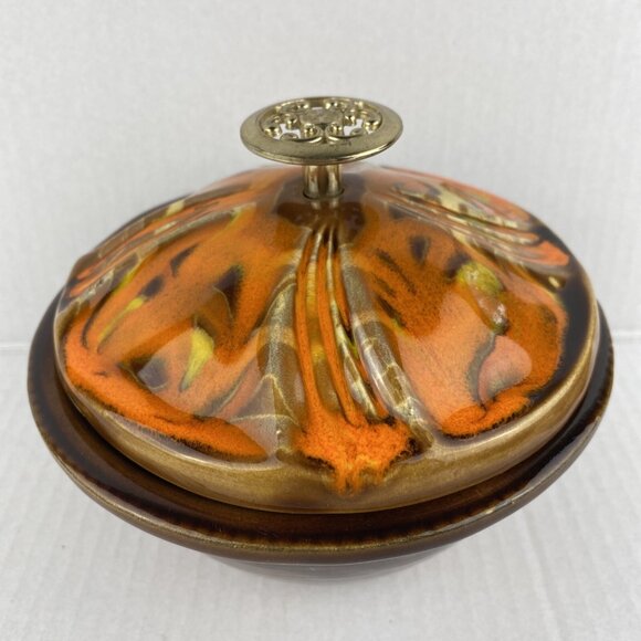 California USA Pottery 64 255 250 2501 Orange Brown Lazy Susan Serving Dish - Picture 6 of 11